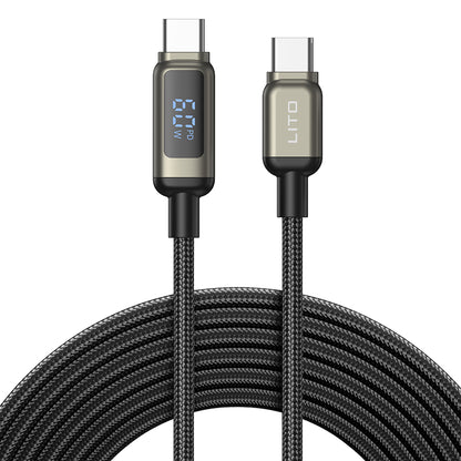 Podatkovni in polnilni kabel USB-C - USB-C Lito LD15 Display, 60W, 1m, črn