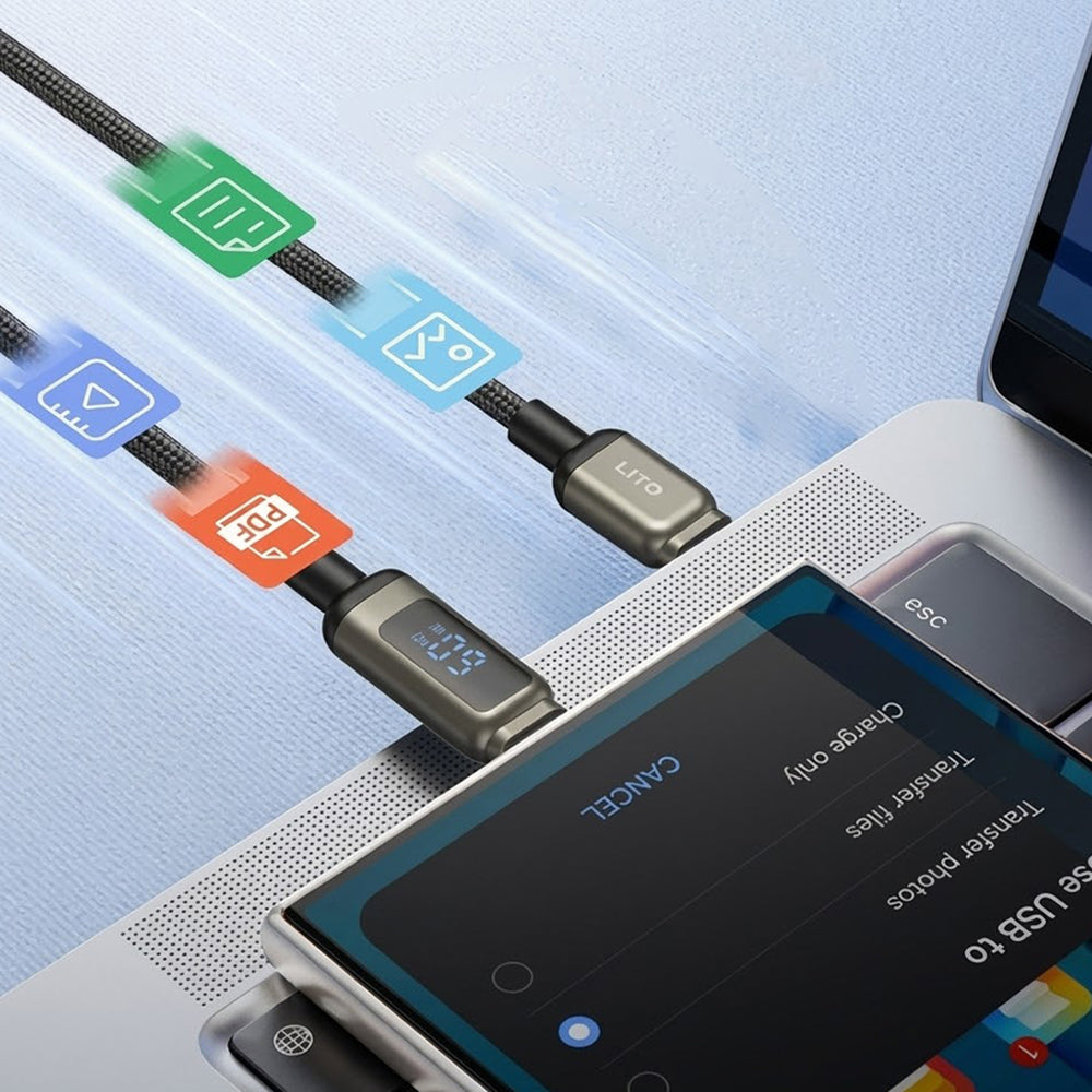 Podatkovni in polnilni kabel USB-C - USB-C Lito LD15 Display, 60W, 1m, črn