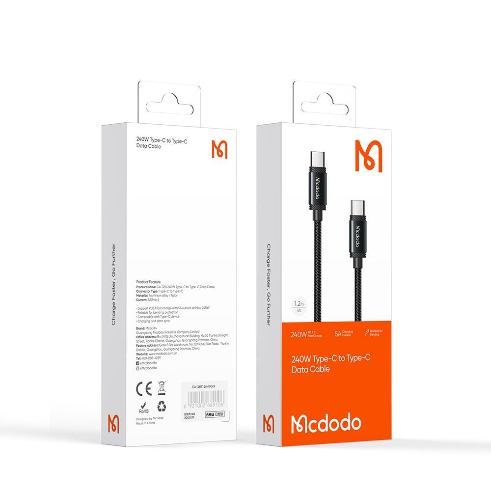 Kabel za podatke in polnjenje USB-C - USB-C McDodo CA-3680, 240W, 1.2m, črn