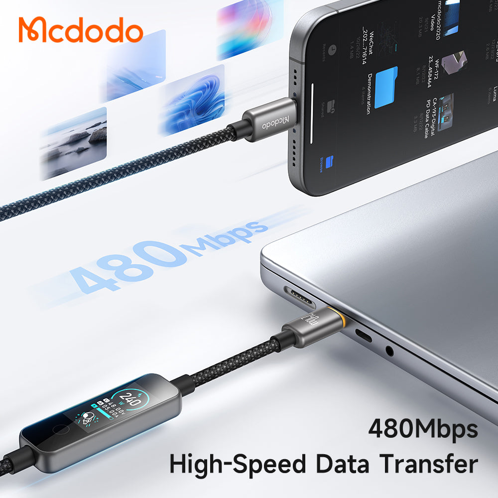 USB-C Data and Charging Cable - USB-C McDodo CA-8750 Display, 240W, 1.2m, Black