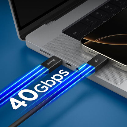 Podatkovni in polnilni kabel USB-C - USB-C Spigen EB24012CC, 240W, 1.2m, črn