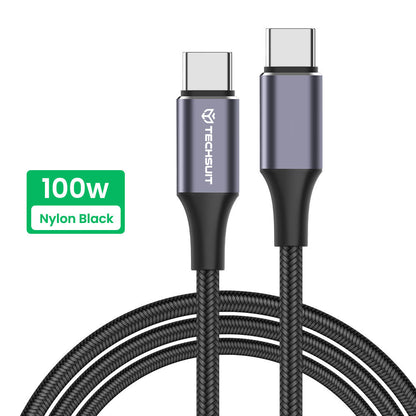 Kabel za podatke in polnjenje USB-C - USB-C Techsuit PCB018, 100W, 1m, črn.