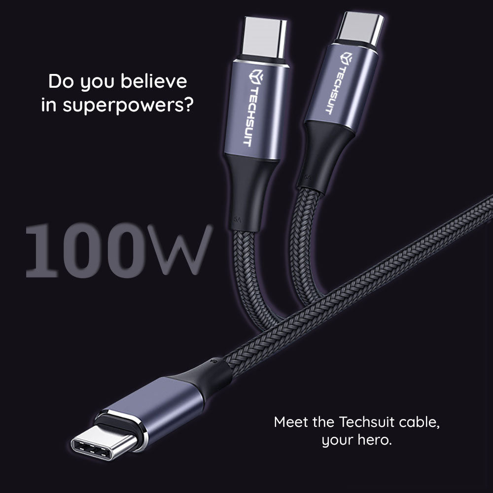 Kabel za podatke in polnjenje USB-C - USB-C Techsuit PCB018, 100W, 1m, črn.