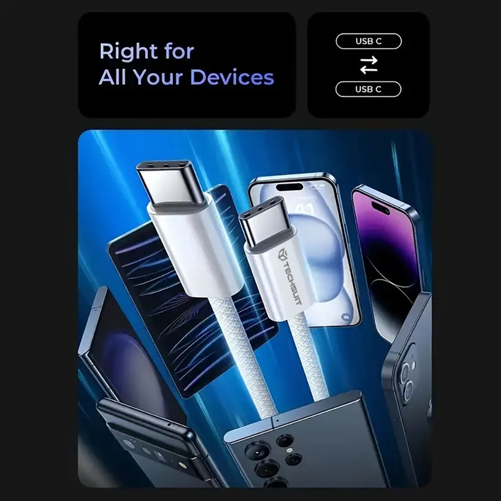 Kabel za podatke in polnjenje USB-C - USB-C Techsuit PCB114D, 60W, 1m, črn