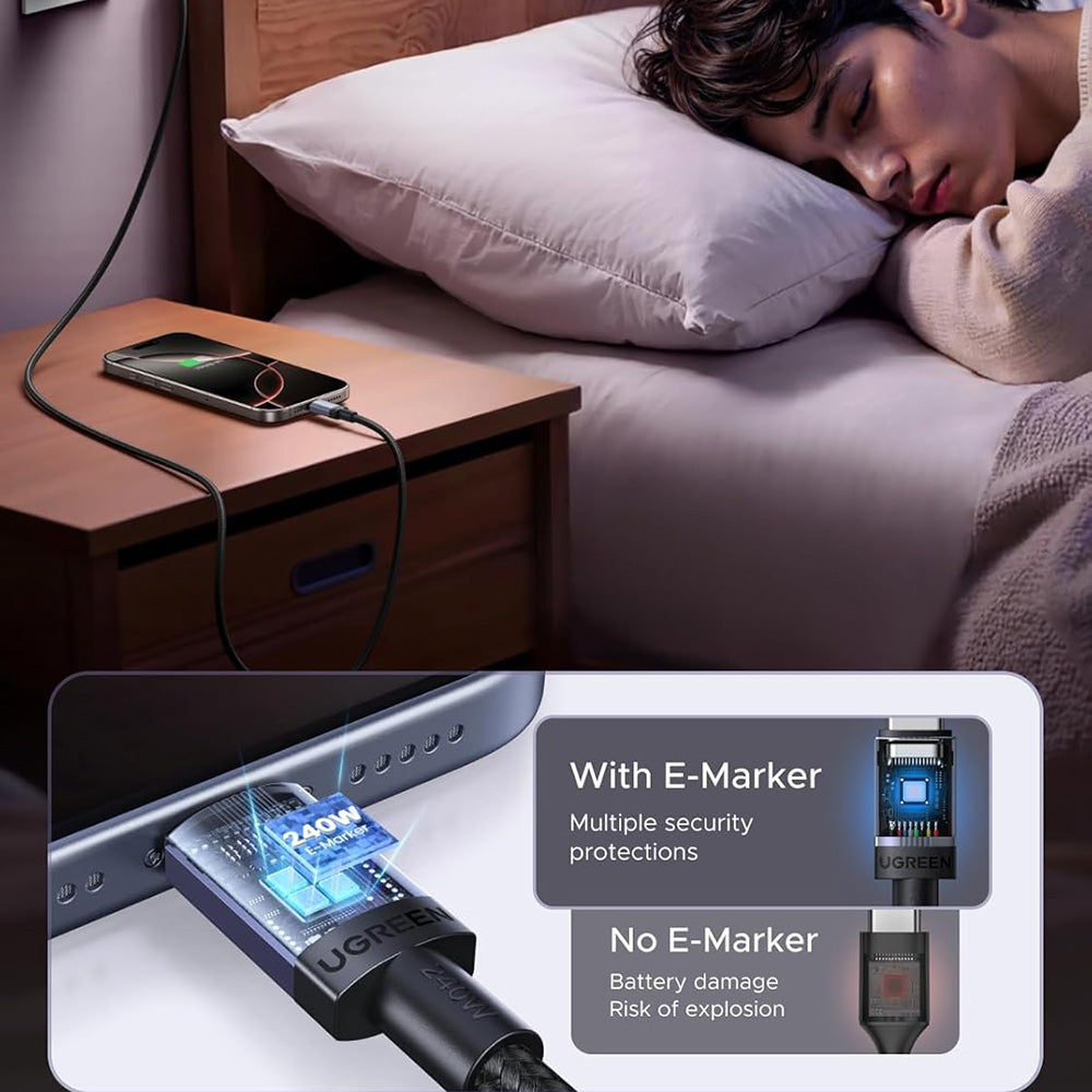 Kabel za podatke in polnjenje USB-C - USB-C UGREEN L532, 240W, 2m, Siv