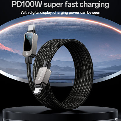 Kabel za prenos podatkov in polnjenje USB-C - USB-C Yesido CA179 Display, 100W, 1.2m, črn