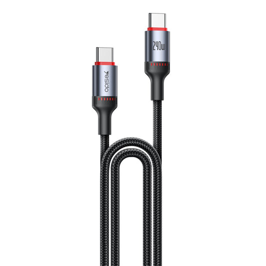 Kabel za prenos podatkov in polnjenje USB-C - USB-C Yesido CA185, 240W, 1.2m, črn