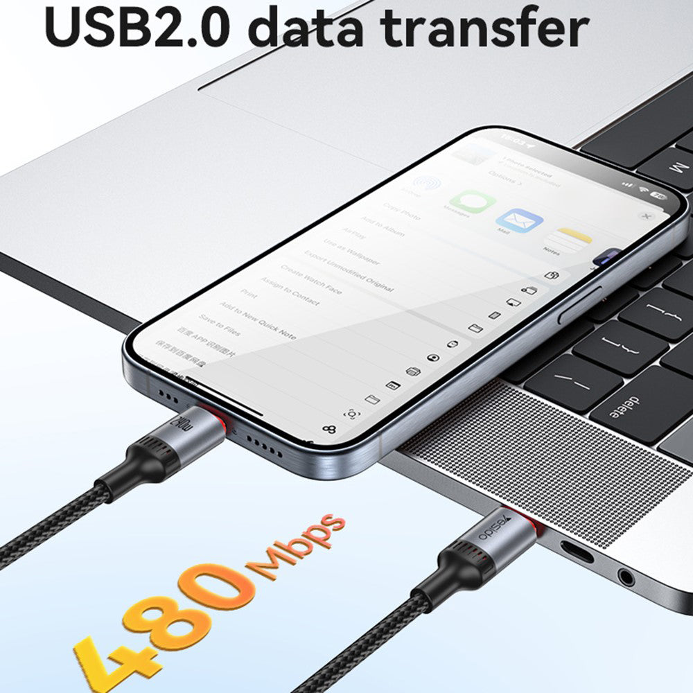 Kabel za prenos podatkov in polnjenje USB-C - USB-C Yesido CA186, 240W, 2m, črn