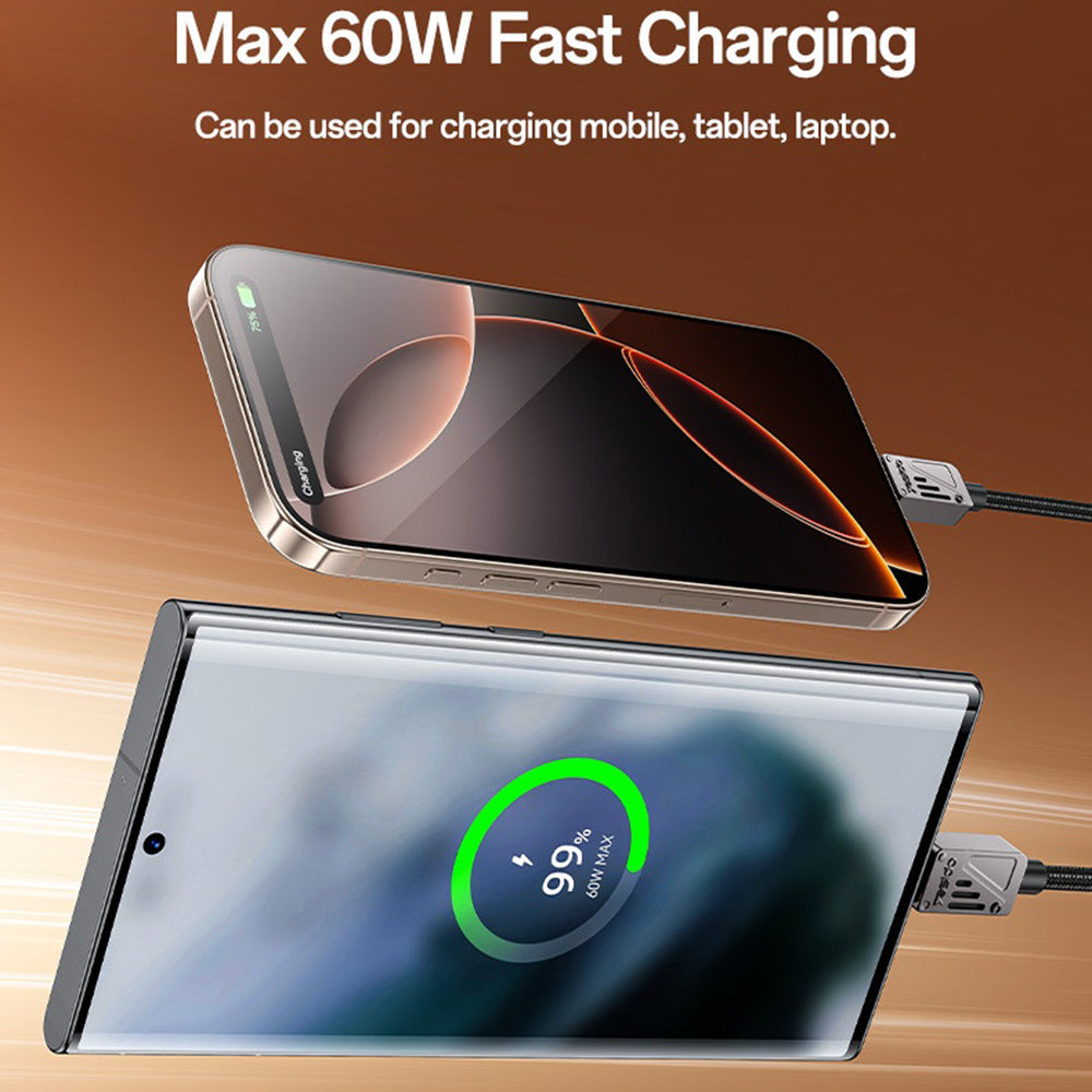 Kabel za podatke in polnjenje USB-C - USB-C Yesido CA196, 60W, 1.2m, črn