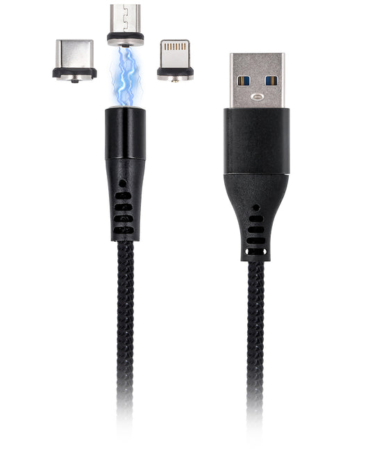 USB-A podatkovni in polnilni kabel - Lightning / microUSB / USB-C MaXlife MXUC-02-2 3v1, 18W, 1m, Črn