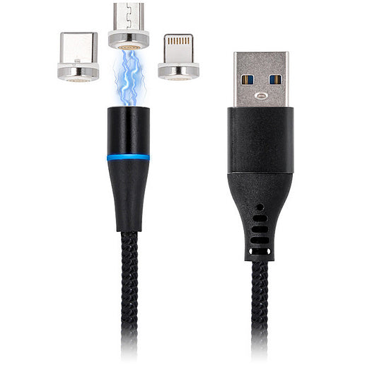 USB-A polnilni kabel - Lightning / microUSB / USB-C MaXlife MXUC-02 magnetni 3v1, 18W, 1m, črn