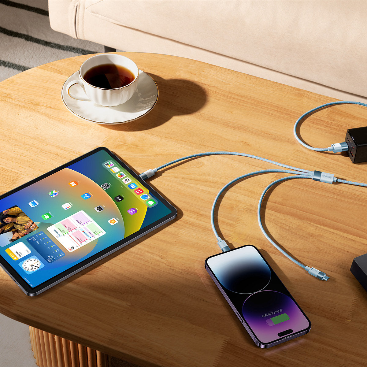 USB-A Charging Cable - Lightning / microUSB / USB-C Baseus StarSpeed 3in1, 20W, 1.2m, Blue CAXS000017