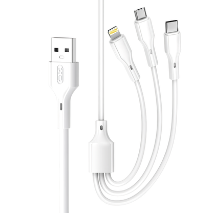 USB-A Charging Cable - Lightning / microUSB / USB-C XO Design NB230 3in1, 20W, 1m, White