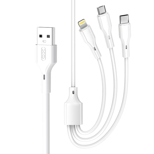 Polnilni kabel USB-A - Lightning / microUSB / USB-C XO Design NB230 3v1, 20W, 1m, Bel