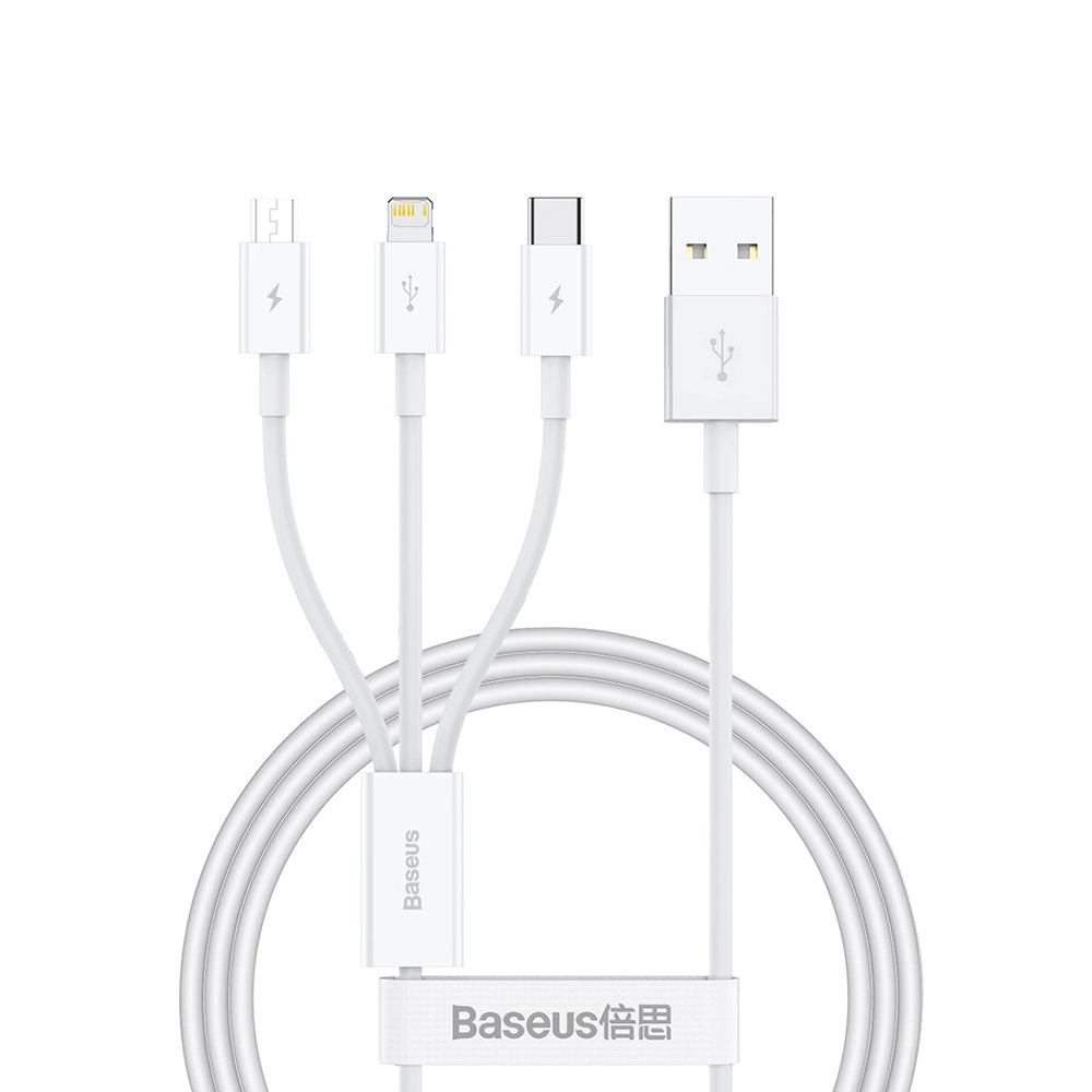 Polnilni kabel USB-A - Lightning / microUSB / USB-C Baseus Superior 3in1 Series, 20W, 1m, Bel P10320105221-00