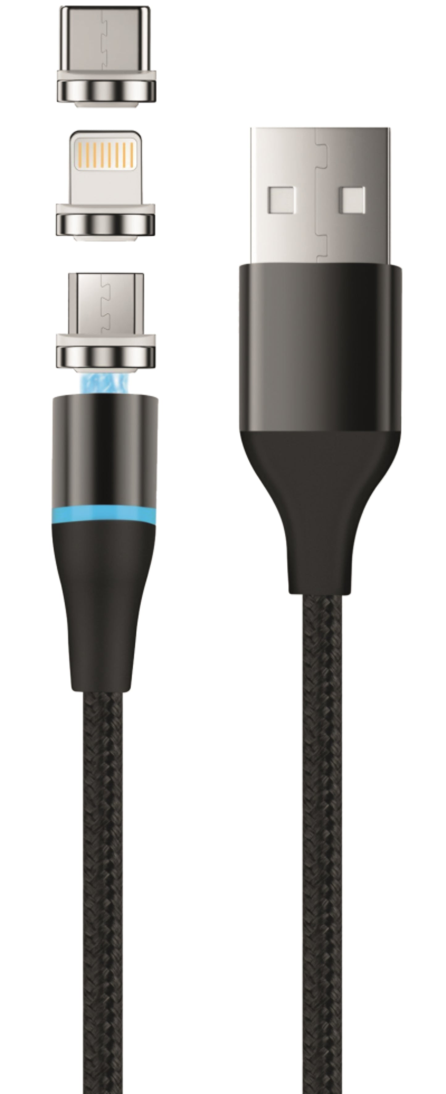 Polnilni kabel USB-A - Lightning / microUSB / USB-C Setty Magnetic DT 3in1, 12.5W, 1m, črn