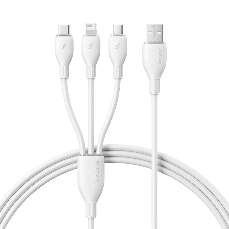 USB-A polnilni kabel - Lightning / microUSB / USB-C Baseus Ultra Fast 3v1, 18W, 1,3 m, bel P10376303211-00