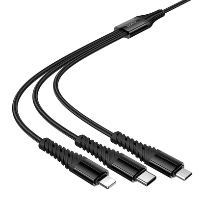 Polnilni kabel USB-A / USB-C - Lightning / microUSB / USB-C HOCO X123 3v1, 18W, 1m, Črn