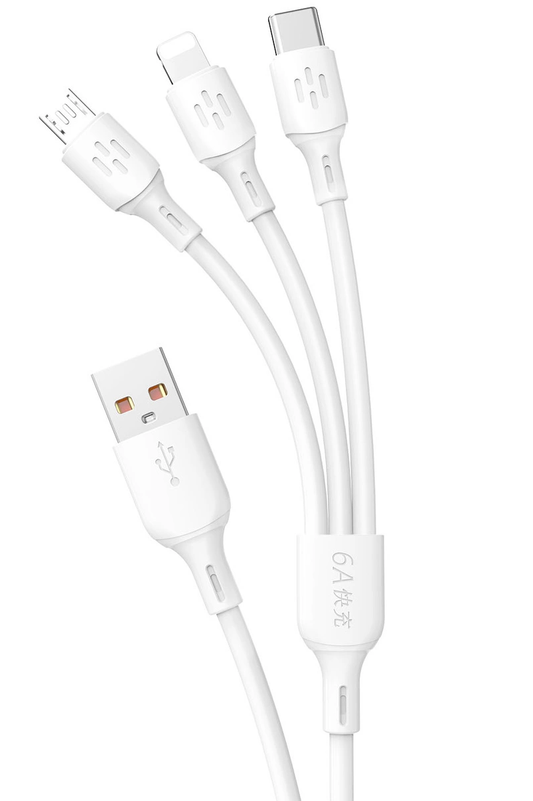 USB-A polnilni kabel - Lightning / microUSB / USB-C Dudao L8A 3v1, 66W, 1,2 m, bel