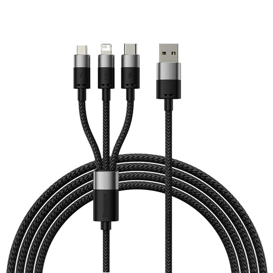 Baseus StarSpeed 3v1 USB-A - Lightning / microUSB / USB-C polnilni kabel, 18 W, 1,2 m, črn CAXS000001 CAXS000001