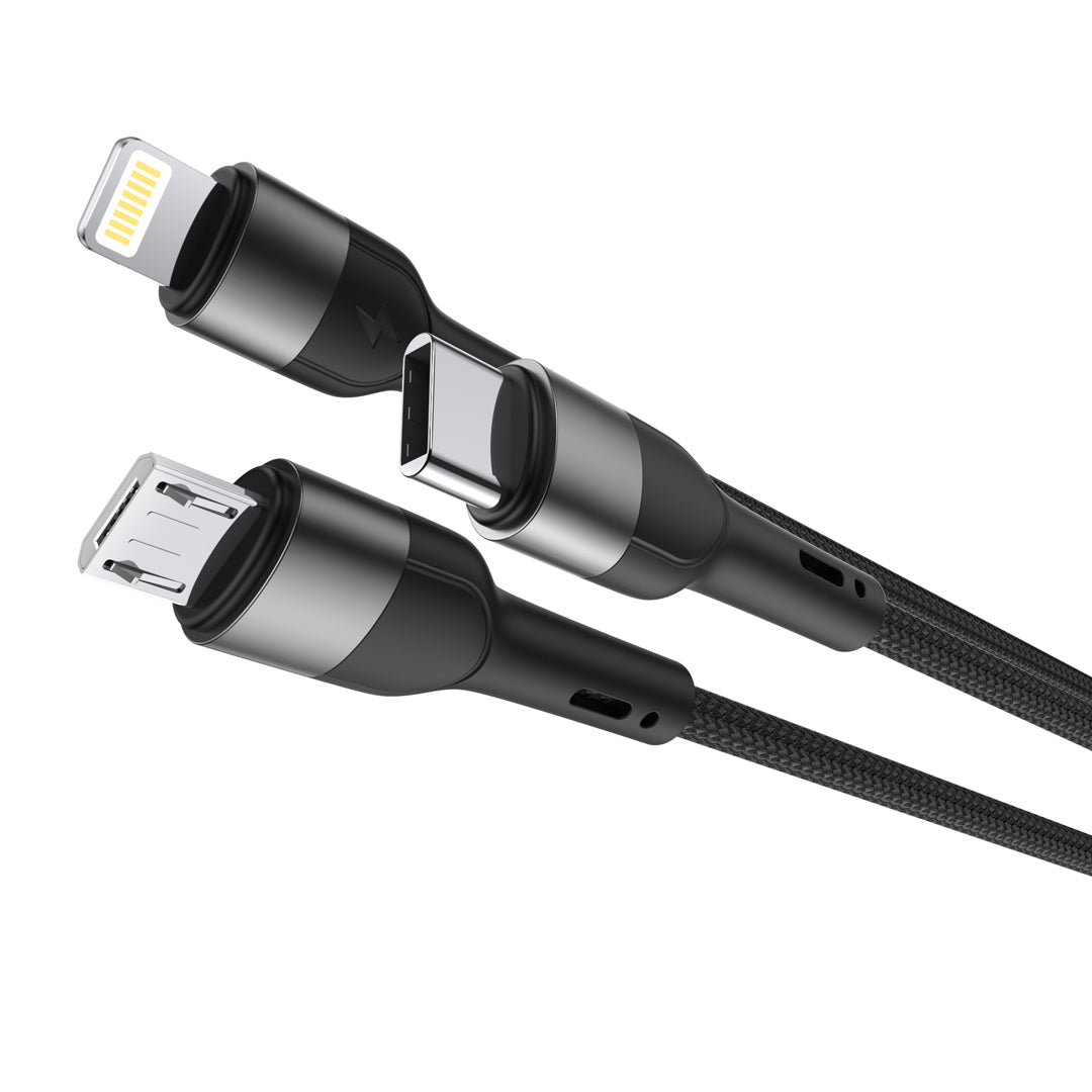 Polnilni kabel USB-A / USB-C - Lightning / microUSB / USB-C XO Design NB254 3v1, 60 W, 1,2 m, črn 