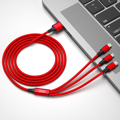 Kabel za polnjenje USB-A - Lightning / microUSB / USB-C XO Design NB173 3v1, 18W, 1.2m, Rdeča