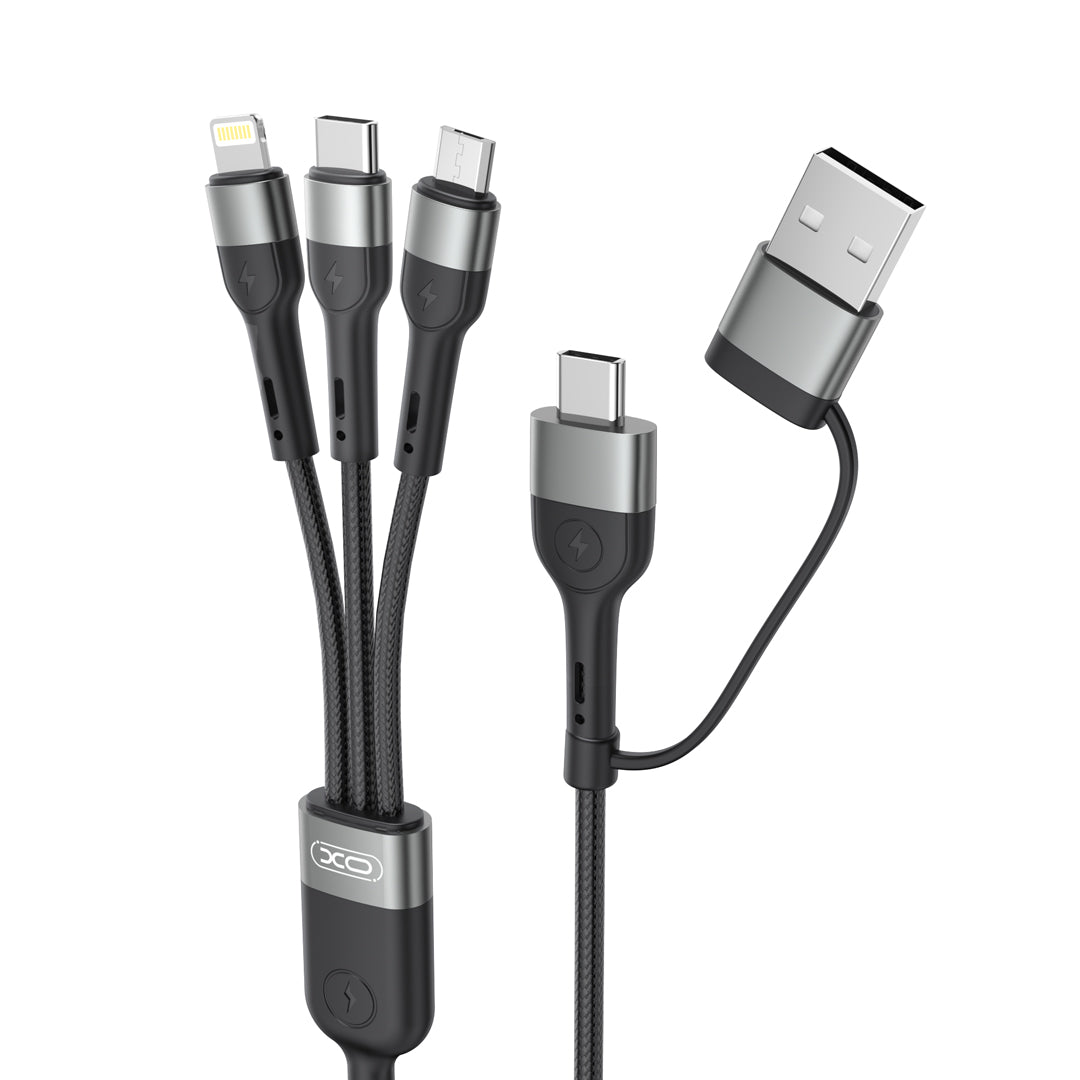 Polnilni kabel USB-A / USB-C - Lightning / microUSB / USB-C XO Design NB254 3v1, 60 W, 1,2 m, črn 