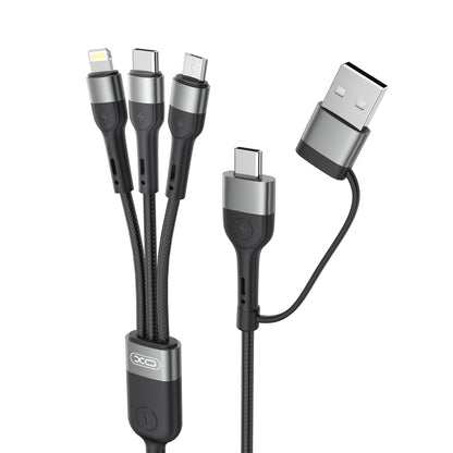 Polnilni kabel USB-A / USB-C - Lightning / microUSB / USB-C XO Design NB254 3v1, 60 W, 1,2 m, črn 
