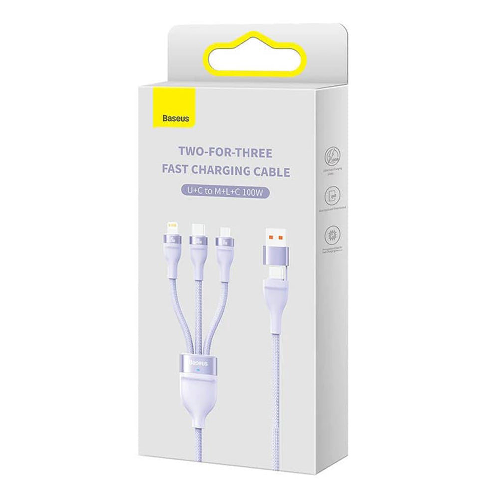 Kabel za polnjenje USB-A / USB-C - Lightning / microUSB / USB-C Baseus Flash Series II 3in1, 100W, 1.2m, Vijolična CASS030105