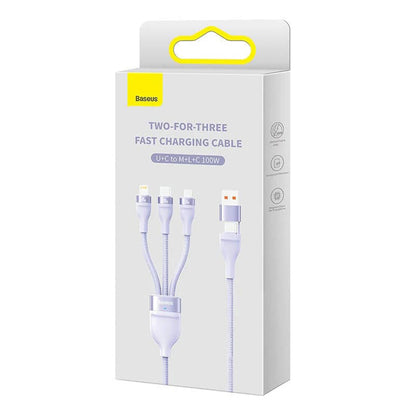 Kabel za polnjenje USB-A / USB-C - Lightning / microUSB / USB-C Baseus Flash Series II 3in1, 100W, 1.2m, Vijolična CASS030105