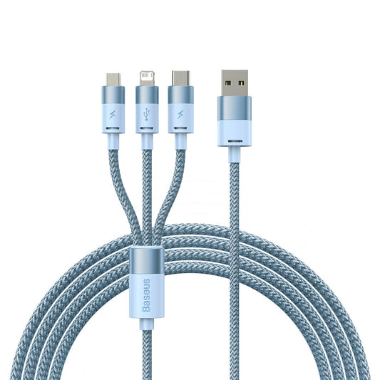 USB-A Charging Cable - Lightning / microUSB / USB-C Baseus StarSpeed 3in1, 20W, 1.2m, Blue CAXS000017