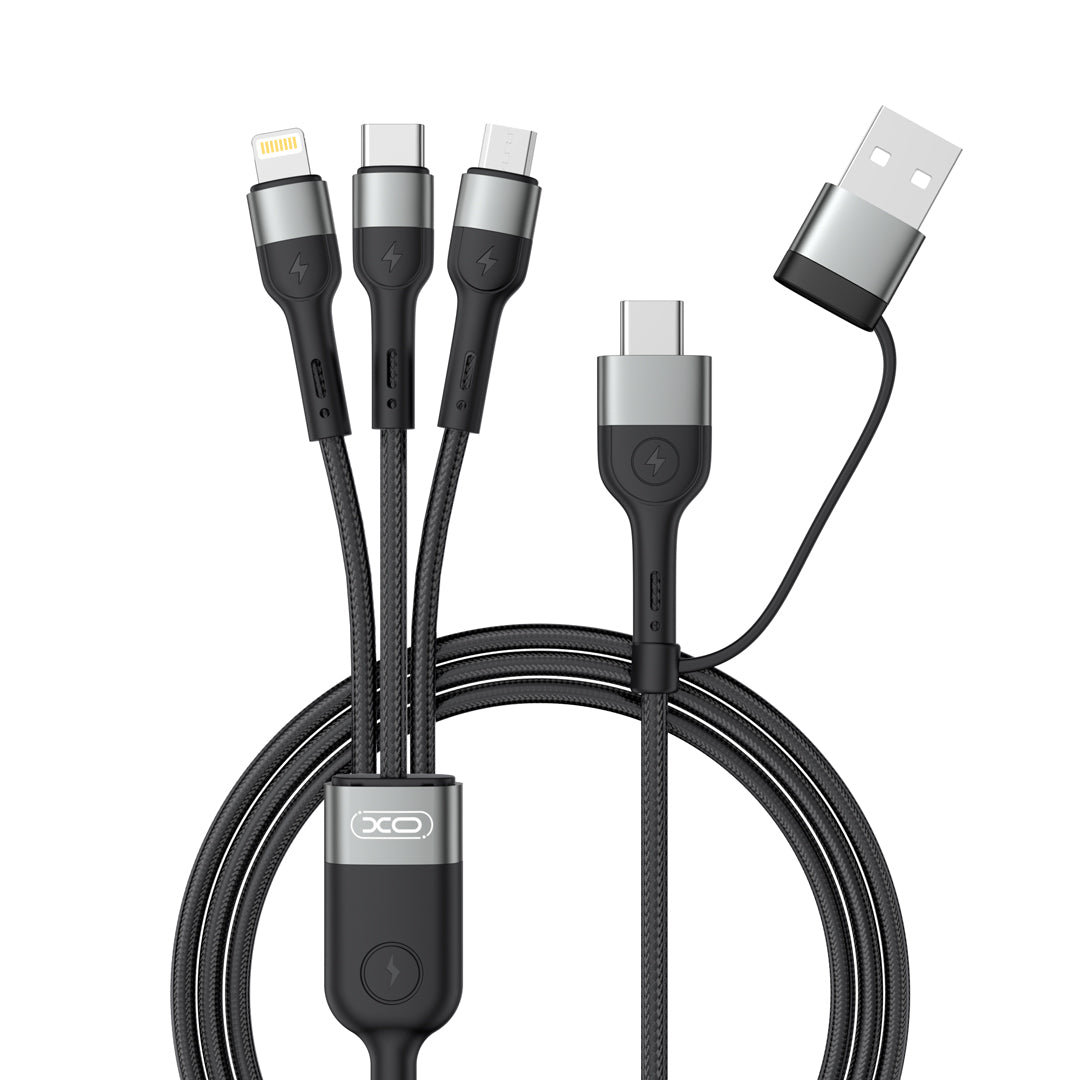 Polnilni kabel USB-A / USB-C - Lightning / microUSB / USB-C XO Design NB254 3v1, 60 W, 1,2 m, črn 