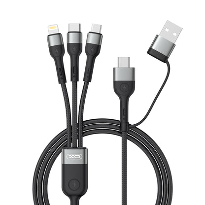 Polnilni kabel USB-A / USB-C - Lightning / microUSB / USB-C XO Design NB254 3v1, 60 W, 1,2 m, črn 