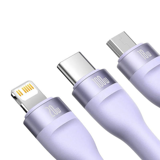 Kabel za polnjenje USB-A / USB-C - Lightning / microUSB / USB-C Baseus Flash Series II 3in1, 100W, 1.2m, Vijolična CASS030105