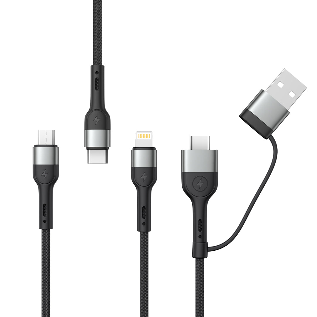 Polnilni kabel USB-A / USB-C - Lightning / microUSB / USB-C XO Design NB254 3v1, 60 W, 1,2 m, črn 