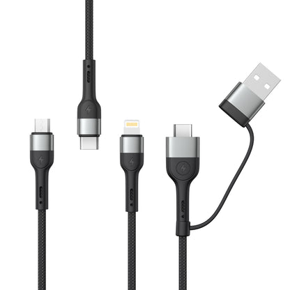 Polnilni kabel USB-A / USB-C - Lightning / microUSB / USB-C XO Design NB254 3v1, 60 W, 1,2 m, črn 