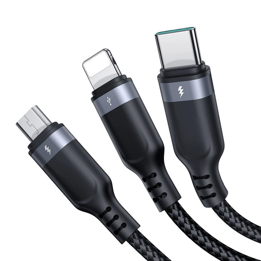 Joyroom S-A18 3v1 USB-A - Lightning / microUSB / USB-C polnilni kabel, 18 W, 0,3 m, črn