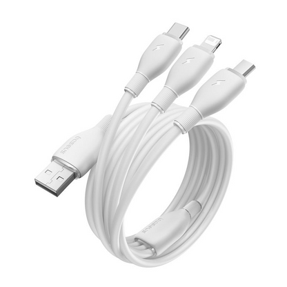 USB-A polnilni kabel - Lightning / microUSB / USB-C Baseus Ultra Fast 3v1, 18W, 1,3 m, bel P10376303211-00