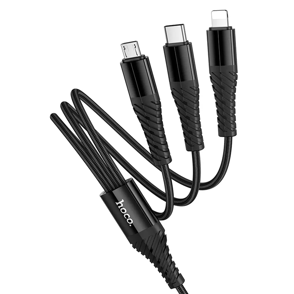 Polnilni kabel USB-A / USB-C - Lightning / microUSB / USB-C HOCO X123 3v1, 18W, 1m, Črn
