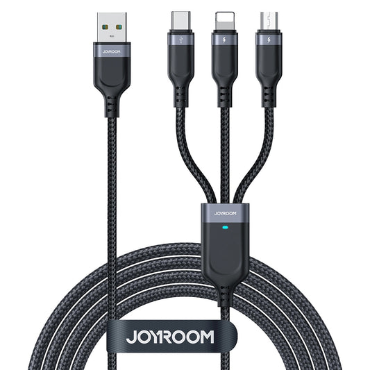 Joyroom S-A18 3v1 USB-A - Lightning / microUSB / USB-C polnilni kabel, 18 W, 0,3 m, črn