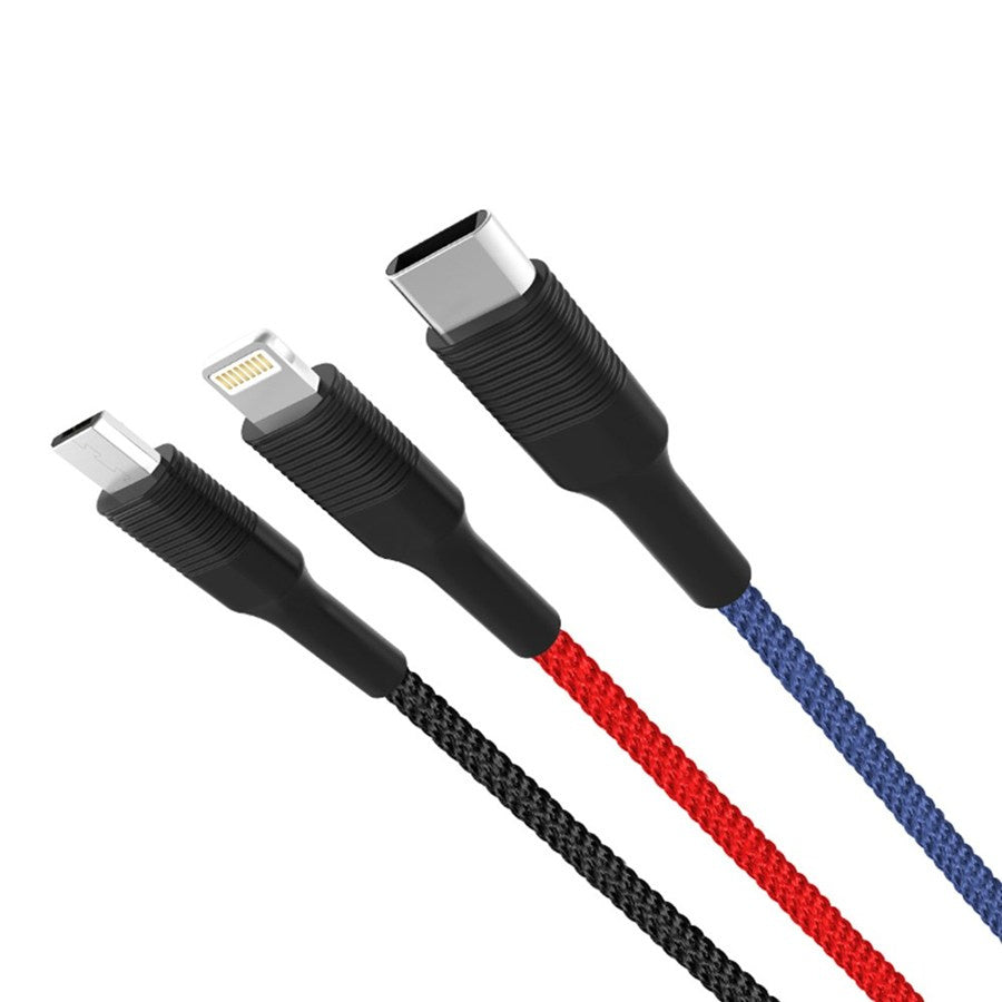 USB-A to Lightning / microUSB / USB-C Charging Cable XO Design NB54, 18W, 1.2m, Multicolor