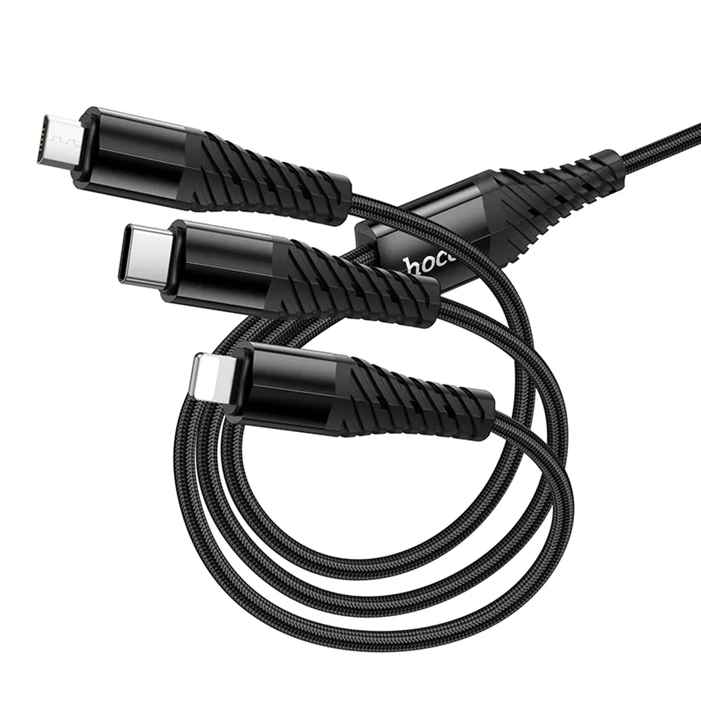 Polnilni kabel USB-A / USB-C - Lightning / microUSB / USB-C HOCO X123 3v1, 18W, 1m, Črn