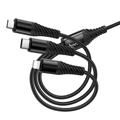 Polnilni kabel USB-A / USB-C - Lightning / microUSB / USB-C HOCO X123 3v1, 18W, 1m, Črn