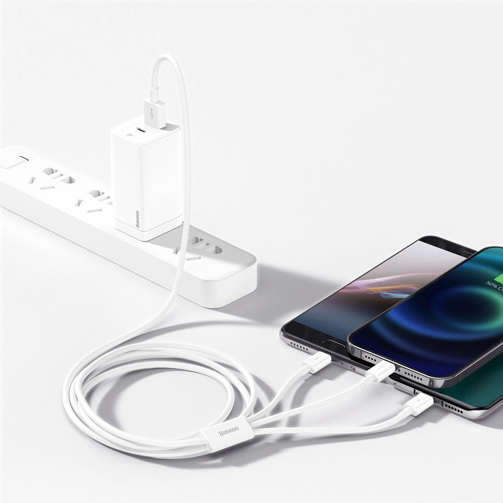 Polnilni kabel USB-A - Lightning / microUSB / USB-C Baseus Superior 3in1 Series, 20W, 1m, Bel P10320105221-00