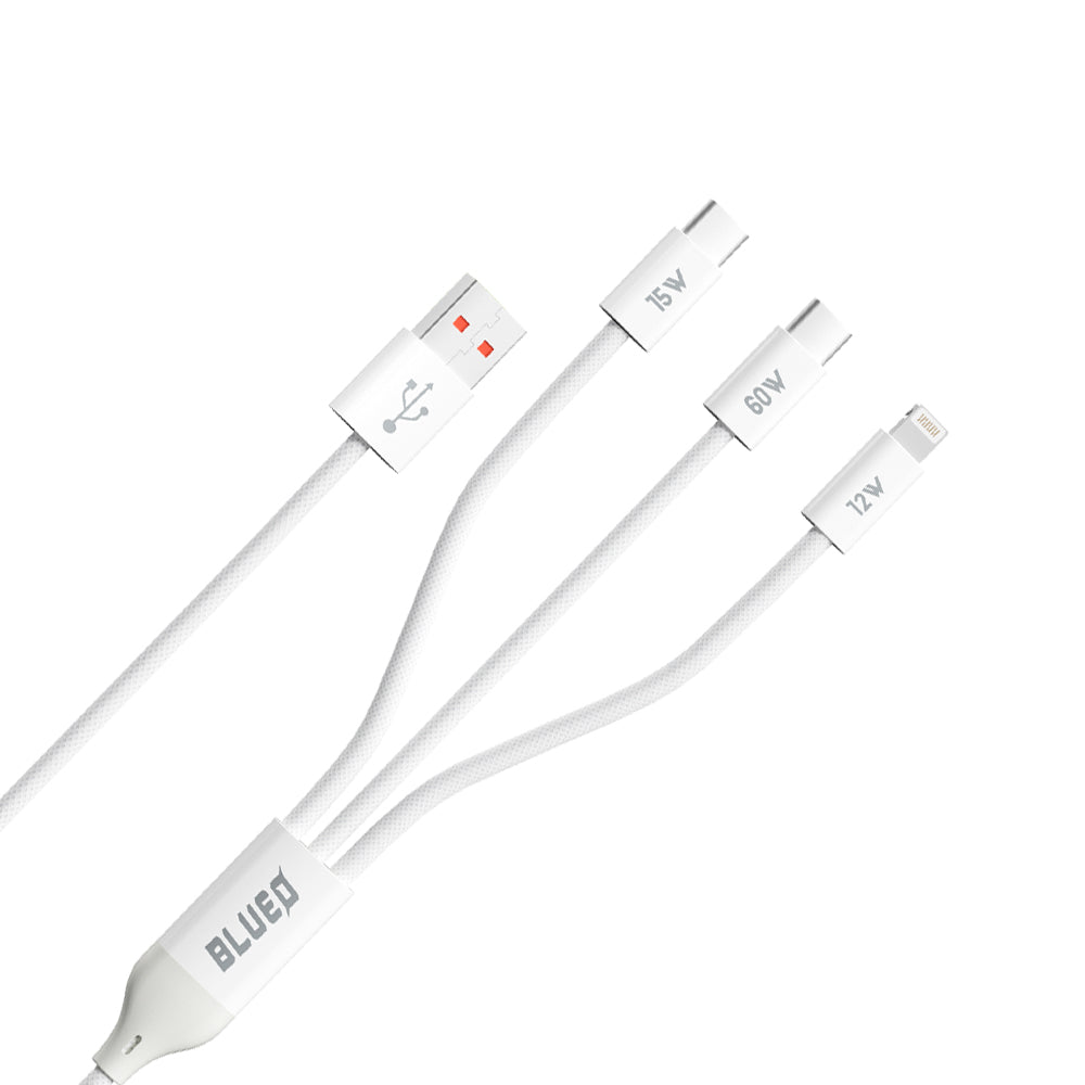 Polnilni kabel USB-A - Lightning / 2 x USB-C Blueo, 75W, 1.2m, Bel