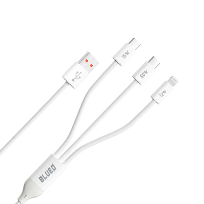 Polnilni kabel USB-A - Lightning / 2 x USB-C Blueo, 75W, 1.2m, Bel