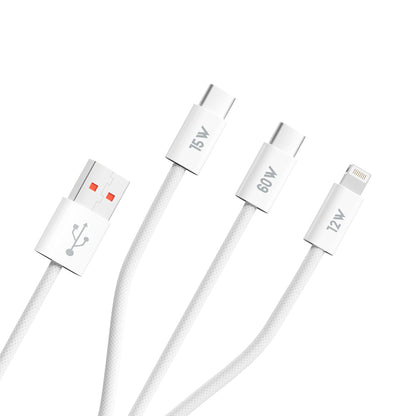 Polnilni kabel USB-A - Lightning / 2 x USB-C Blueo, 75W, 1.2m, Bel