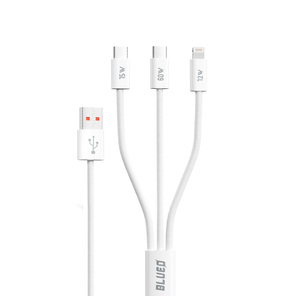 Polnilni kabel USB-A - Lightning / 2 x USB-C Blueo, 75W, 1.2m, Bel