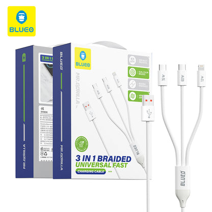 Polnilni kabel USB-A - Lightning / 2 x USB-C Blueo, 75W, 1.2m, Bel