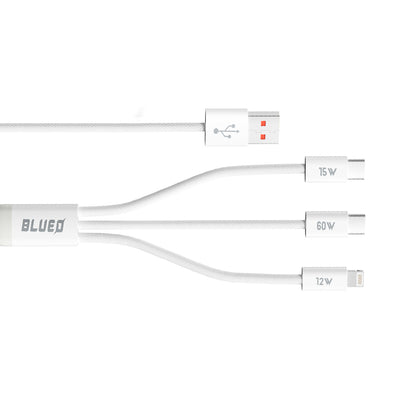 Polnilni kabel USB-A - Lightning / 2 x USB-C Blueo, 75W, 1.2m, Bel